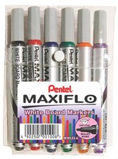 Pentel Maxiflo 4.0mm Bullet Tip Whiteboard Markers - Wallet of 6