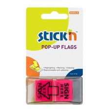 Pop-Up Neon Pink Sign Here Printed Flags 45x25mm Sign Here