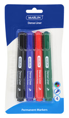 Marlin Dense Liners Permanent Markers - Blister of 4