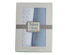 Babes and Kids 100% Cotton Muslin/Swaddle Blanket Gift Set - Blue