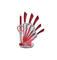 Royalty Line 7-Piece Stainless Steel Knife Set With Rotating Stand - Burgundy