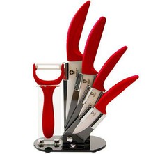 Royalty Line 4-Piece Ceramic Knife Set with Stand - Red