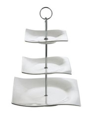 Maxwell & Williams - White With Stainless Steel Basics Motion Cake Stand - 3 Tier