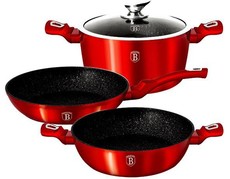 Berlinger Haus 4 Piece Marble Coating Cookware Set - Burgundy Metallic Line