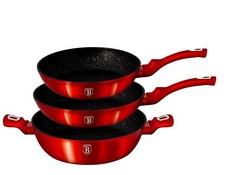 Berlinger Haus 3 Piece Marble Coating Cookware Set - Burgundy Metallic Line