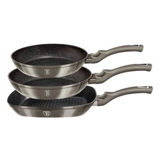 Berlinger Haus Marble Coating Frypan & Grill Pan 3 Piece Set - Carbon Metallic