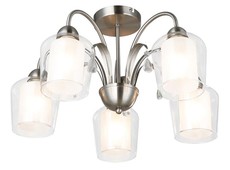 5 Light Satin Chrome Chandelier with Clear and Frosted Glasses