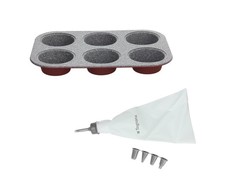 Tognana - Sweet Cherry Bakeware 6 Muffin Set with Piping Bag & Nozzles