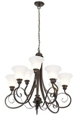 9 Light Wrought Iron and Resin Chandelier with Up Facing Alabaster Glass