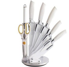 Royalty Line 8-Piece New Wave Design Handle Non-Stick Knife Set with Stand - White