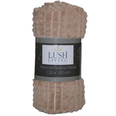 Lush Living Flannel Fleece Throw Ribbed 125 x 150cm Blanket - Beige