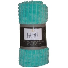Lush Living Flannel Fleece Throw Ribbed 125 x 150cm Blanket - Turquoise