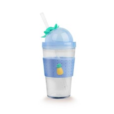 Fruity Summer Glass with Plastic Straw 450ml - Blue