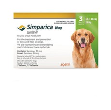 SIMPARICA 80mg Green 20.1-40.0kg 3 Chewable Tablets