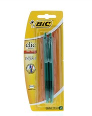 BIC Clic Medium Ballpoint Pens - Green (Blister of 2)