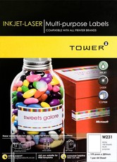 Tower W231 Multi Purpose Inkjet-Laser Labels - Box of 100 Sheets