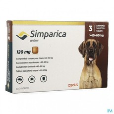 SMPARICA 120mg Dark Brown 40.1-60.0kg 3 Chewable Tablets