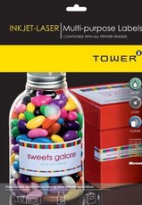 Tower W102 Multi Purpose Inkjet-Laser Labels - Box of 100 Sheets