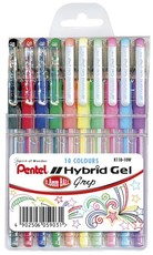 Pentel Hybrid Gel Grip 0.8mm Pens - Wallet of 10