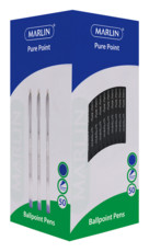 Marlin Pure Point Medium Transparent Ballpoint Pens - Blue Ink (Box of 50)