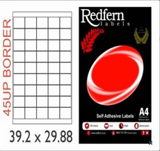 Redfern 45 UP 39.2mm x 29.88mm A4 Self Adhesive Laser Jet Labels - 100 Sheets