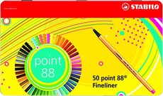 Point 88 Fineliner Metal Box of 50 - Assorted Colours