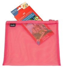 Bantex Pink A5 Mesh Bag with 12 Coloured Pencils