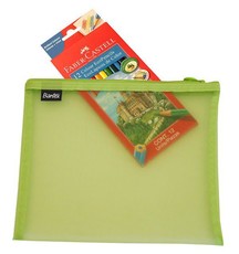 Bantex Green A5 Mesh Bag with 12 Coloured Pencils