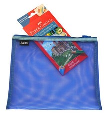 Bantex Blue A5 Mesh Bag with 12 Coloured Pencils