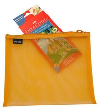 Bantex Orange A5 Mesh Bag with 12 Coloured Pencils