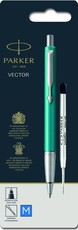 Parker: Vector Barrel Ballpoint Pen Medium Nib - Blue Ink Hangsell + Black Refill