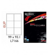 Redfern 6 Up 99mm x 93.1mm A4 Self Adhesive Laser Jet Labels - 100 Sheets