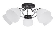 Polished Chrome and Black Metal Chandelier with Frosted Glass 5 Lights