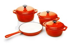 Cast Iron Enamel Pot Set 7 Piece Orange