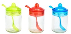 Continental Homeware 3 Piece 210ml Glass Jar with Plastic Lid & Spoon