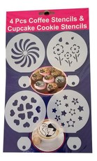 Coffee & Cupcake Stencil - Flowers/Hearts/Stars/Pattern (4 Piece)