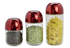 Continental Homeware 3 Piece 400/600/800ml Glass Jar With Maroon Lid