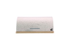 Cream Marble Finish Bread Bin (Brown Dots & Wooden Base)