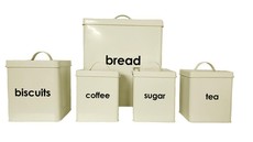 5 Piece Kitchen Storage- Bread, Biscuits, Coffee, Sugar & Tea Set - Cream