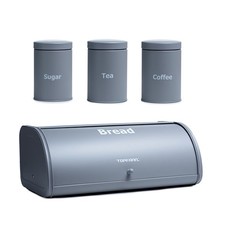 Bread Bin & 3 Piece Canister Set Grey