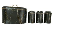Black Bread Bin & 3 Piece Canister Set with Gold, Grey and White Detail