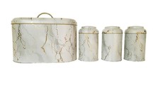 Cream Bread Bin & 3 Piece Canister Set with Gold, Grey and White Detail