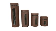 Continental Homeware 4 Piece Storage Canister Set with Viewing Window - Brown