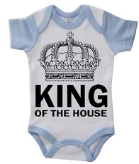 King Of The House - Blue/White Baby Grow