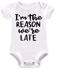 The Funky Shop I'm The Reason We Are Late Slogan Baby Onesie