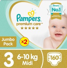 Pampers Premium Care - Size 3 Twin Jumbo Pack - 2x80 Nappies