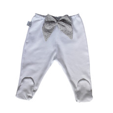 Poogy Bear 100% Cotton Grey Floral Bow Leggings with Feet