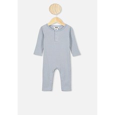 Cotton On The Rib Snap Romper - Stripe Rain Cloud/ Dark Vanilla