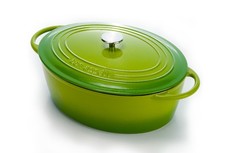 Capri - 33cm Enamel Coated Green Cast Iron Oval Casserole (Non-Stick)
