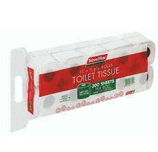 Single Ply Toilet Paper - 10 Rolls - 300 Sheets Per Pack